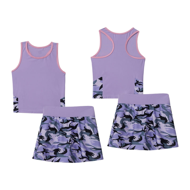 2Pcs Kids Sleeveless Top and Skirt Set Girls Tennis Suit for Running Gym Tennis Golf Sportswear