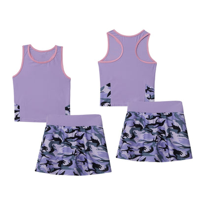 2Pcs Kids Sleeveless Top and Skirt Set Girls Tennis Suit for Running Gym Tennis Golf Sportswear