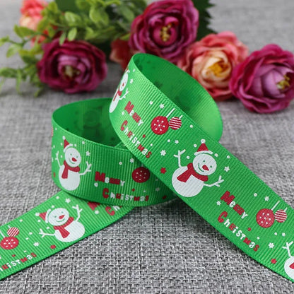 25mm 5 Yards Christmas Ribbon Printed Grosgrain Ribbon for Christmas Decoration Gift Wrapping Wedding Party DIY Hair Bows