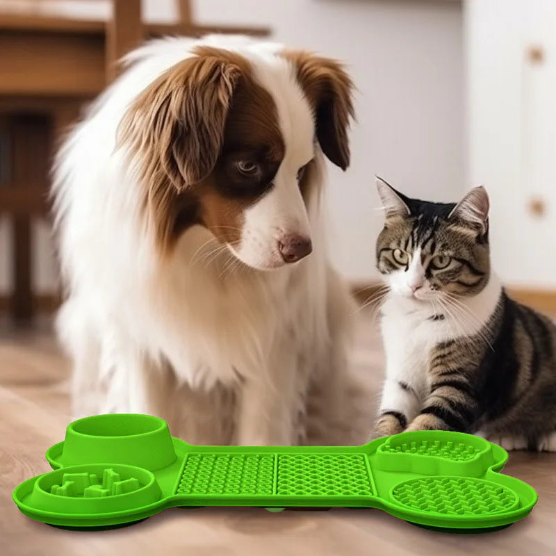 6 in 1 Dogs Slow Feeder Mat Bone Shape Dog Lick Mat Silicone Lick Mat Water Bowl With Suction