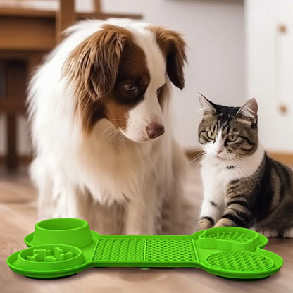 6 in 1 Dogs Slow Feeder Mat Bone Shape Dog Lick Mat Silicone Lick Mat Water Bowl With Suction
