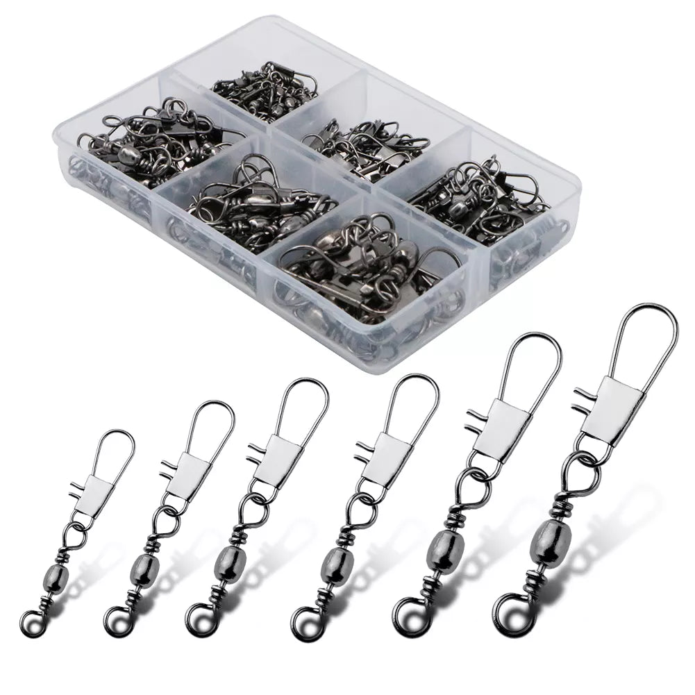 100pcs/Box 6 Size Swivel Fishing Connector Snap Pin Rolling Fishing Lure Tackle Alloy Fishing Gear Fish Tool Fishing Accessories