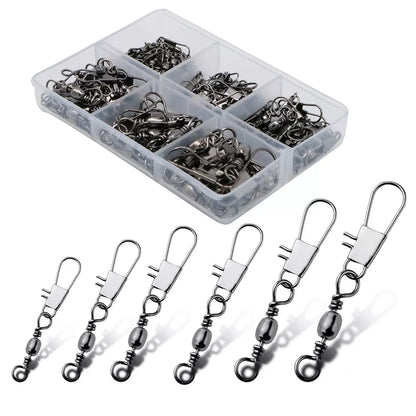 100pcs/Box 6 Size Swivel Fishing Connector Snap Pin Rolling Fishing Lure Tackle Alloy Fishing Gear Fish Tool Fishing Accessories