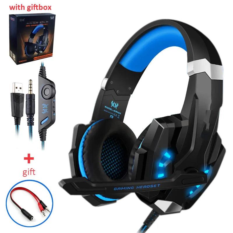 G2000 Gaming Headset Deep Bass Stereo Casque Wired Headphone Glowing Earphone With Microphone for PS5 PS4 XBOX PC Laptop