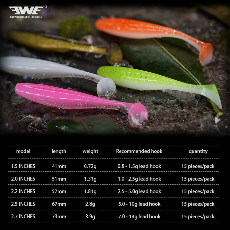 EWE China Fishing 51mm 1.3g Fishing Lure Soft Body Fish Swim Bait T-Tail Fishing Lure