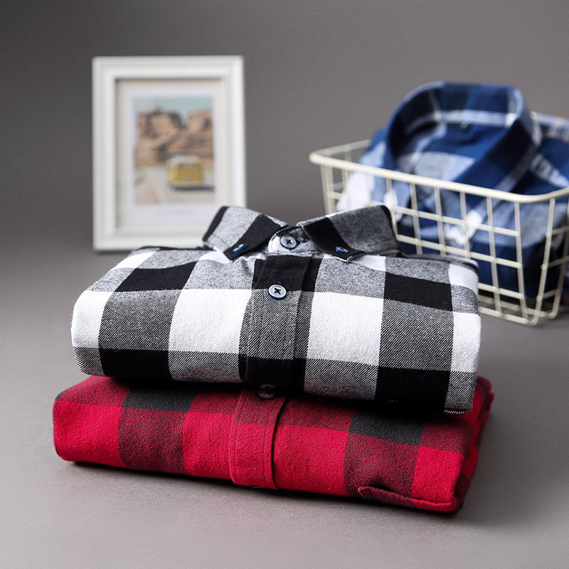 Men's Long Sleeve Plaid Cotton Shirt Casual Spring Autumn