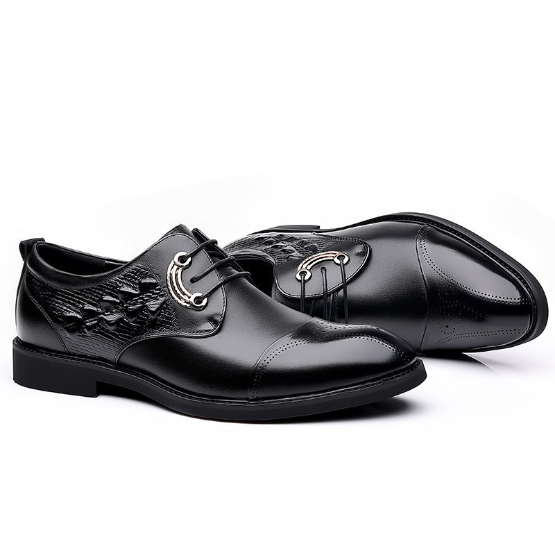 Luxury Dress Shoes Cow Leather Height Increasing Footwear Men's British Leather Shoes Men's Retro Faux Leather Cowboy Shoes