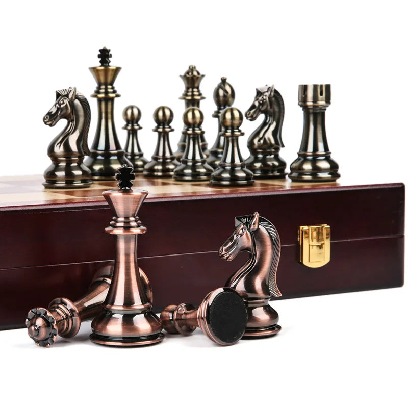 Factory Price 52CM Big Metal Glossy Chess Pieces Folding Chess Board High Grade Professional Chess Games Set