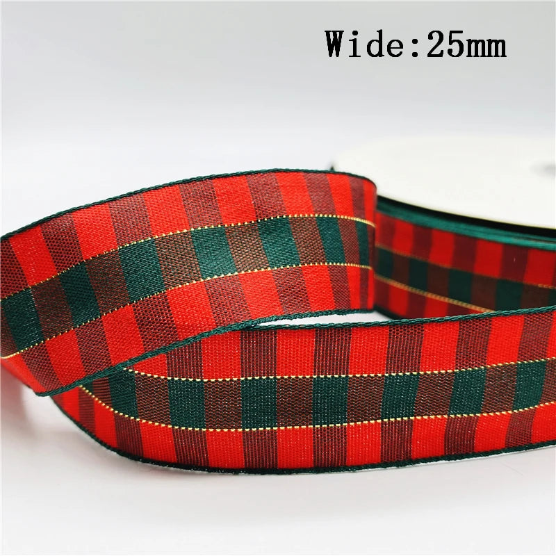 5yards/Lot 25mm Plaid Ribbon Christmas Decor Ribbon for Handmade Design Christmas Decoration DIY Gift Wrapping