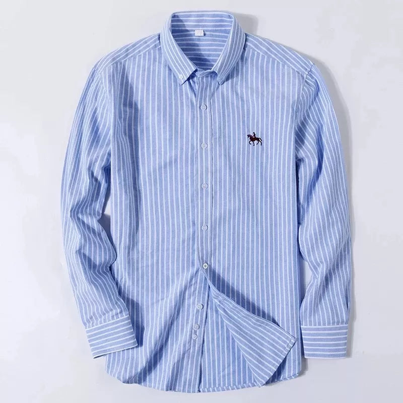 Men's Cotton Oxford Plaid Long Sleeve Casual Shirt with Pocket