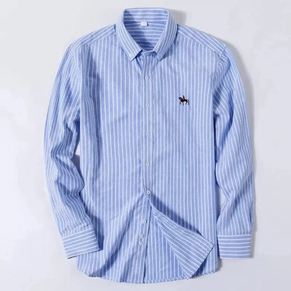 Men's Cotton Oxford Plaid Long Sleeve Casual Shirt with Pocket