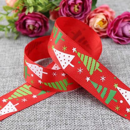 25mm 5 Yards Christmas Ribbon Printed Grosgrain Ribbon for Christmas Decoration Gift Wrapping Wedding Party DIY Hair Bows