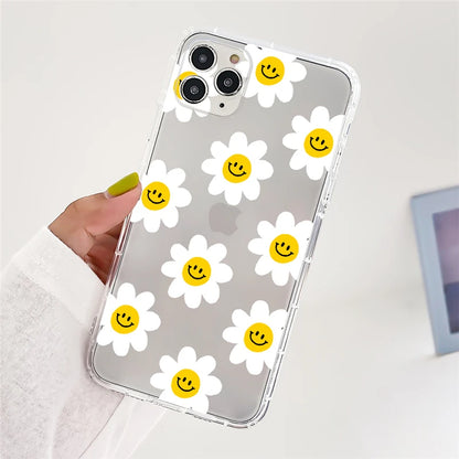 Clear Daisy Floral Printed TPU Phone Case for iPhone 15 Pro Max Shockproof 16 17