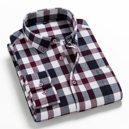 Men's Long Sleeve Plaid Cotton Shirt Casual Spring Autumn