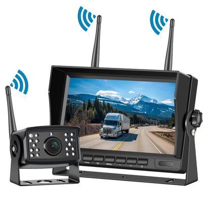 IPoster Digital Wireless Backup Camera Kit  IP69 Waterproof Rear View Camera and 7in Split/Quad Screen With DVR