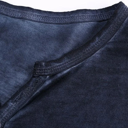 Men's Cotton V-Neck Long Sleeve Button Shirt Casual 5XL