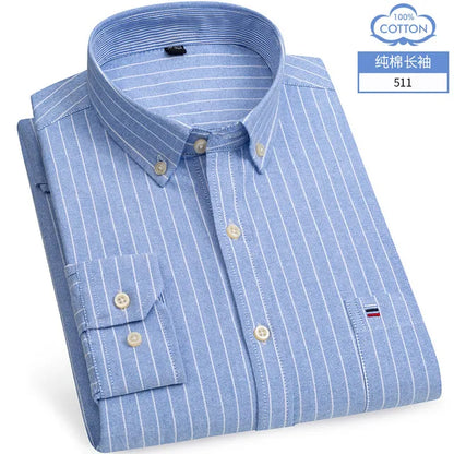 Men's Cotton Oxford Plaid Long Sleeve Casual Shirt with Pocket