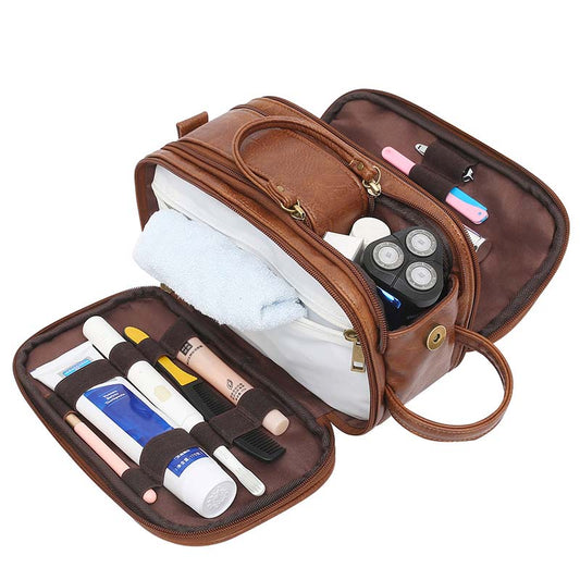 Cosmetic Leather Toiletry Bag for Men Hanging Travel Toiletry Organizer for Toiletries Accessories