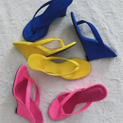 Summer Lightweight Fashion Sandals Round-Toe Flip-Flops Wedge Heels Womens High Heels Shoes Anti-Slippery Outdoor