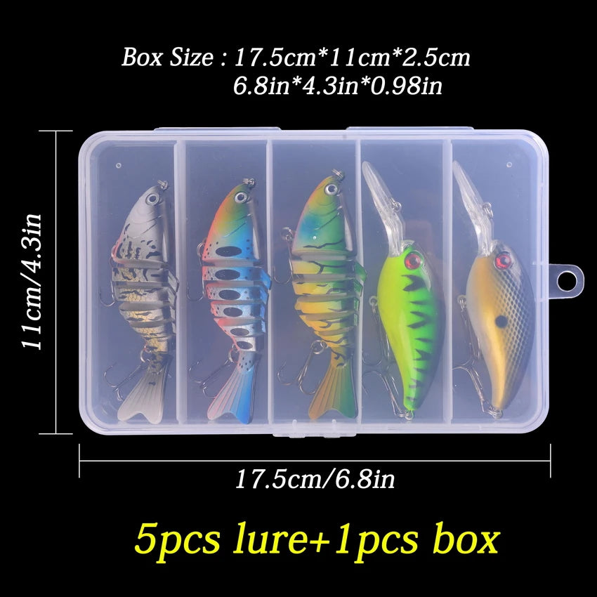 5pcs/Box 100mm Floating Popper Fishing Lure Set Artificial Hard Bait Lures Soft Rotating Tail Fishing Tackle Box