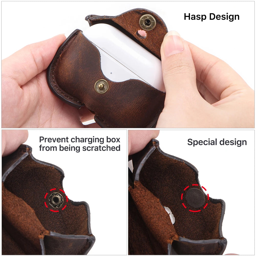 Retro Genuine Leather Cover for AirPods Pro Case Funda Airpod Pro чехол Bluetooth Wireless Headphones Charging Box Luxury