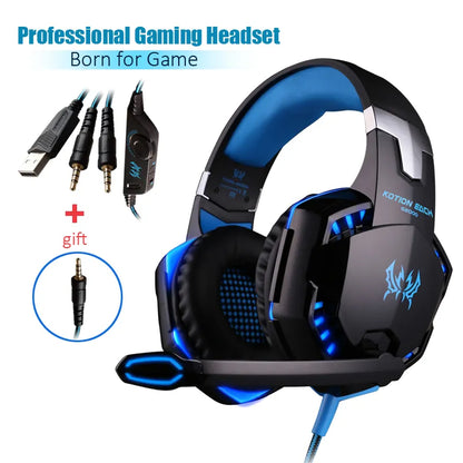 G2000 Gaming Headset Deep Bass Stereo Casque Wired Headphone Glowing Earphone With Microphone for PS5 PS4 XBOX PC Laptop