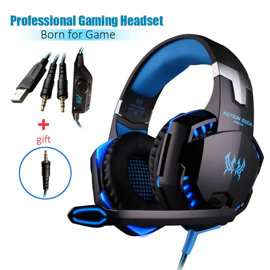 G2000 Gaming Headset Deep Bass Stereo Casque Wired Headphone Glowing Earphone With Microphone for PS5 PS4 XBOX PC Laptop