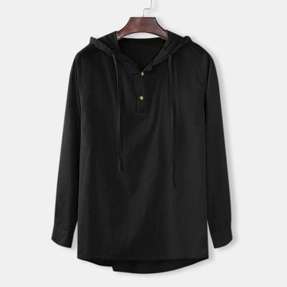 Men's Casual Cotton Linen Hooded Long Sleeve Shirt Plus Size