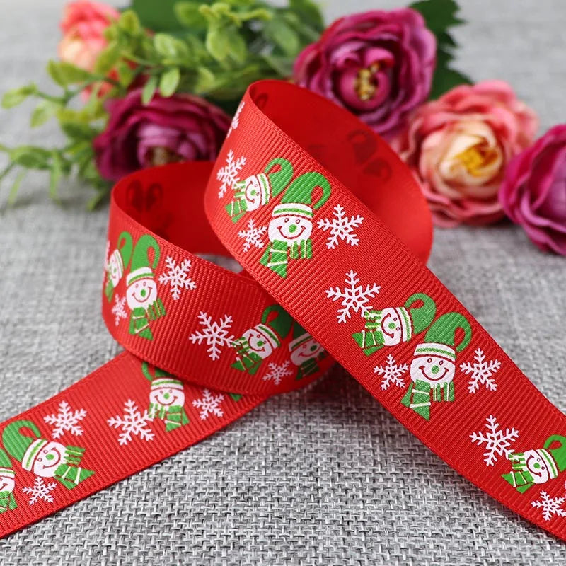 25mm 5 Yards Christmas Ribbon Printed Grosgrain Ribbon for Christmas Decoration Gift Wrapping Wedding Party DIY Hair Bows
