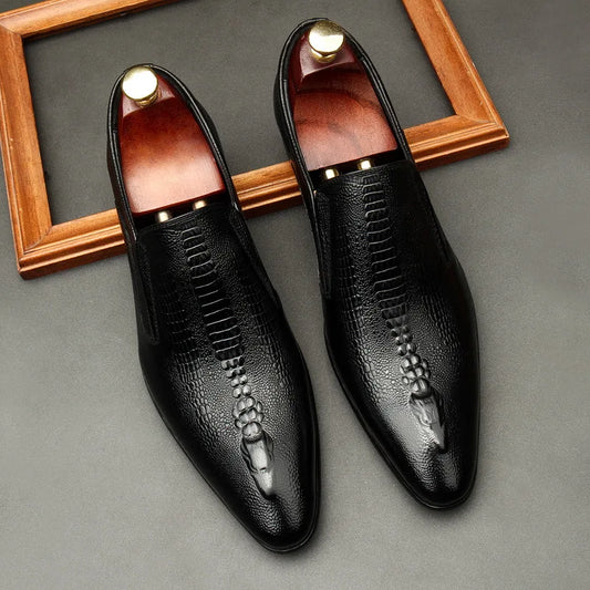 Handmade Mens Wedding Oxford Shoes Black Khaki Genuine Leather Brogue Men's Dress Shoes Slip on Business Formal Shoes for Men