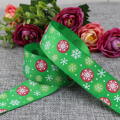 25mm 5 Yards Christmas Ribbon Printed Grosgrain Ribbon for Christmas Decoration Gift Wrapping Wedding Party DIY Hair Bows