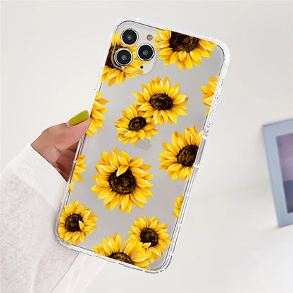 Clear Daisy Floral Printed TPU Phone Case for iPhone 15 Pro Max Shockproof 16 17