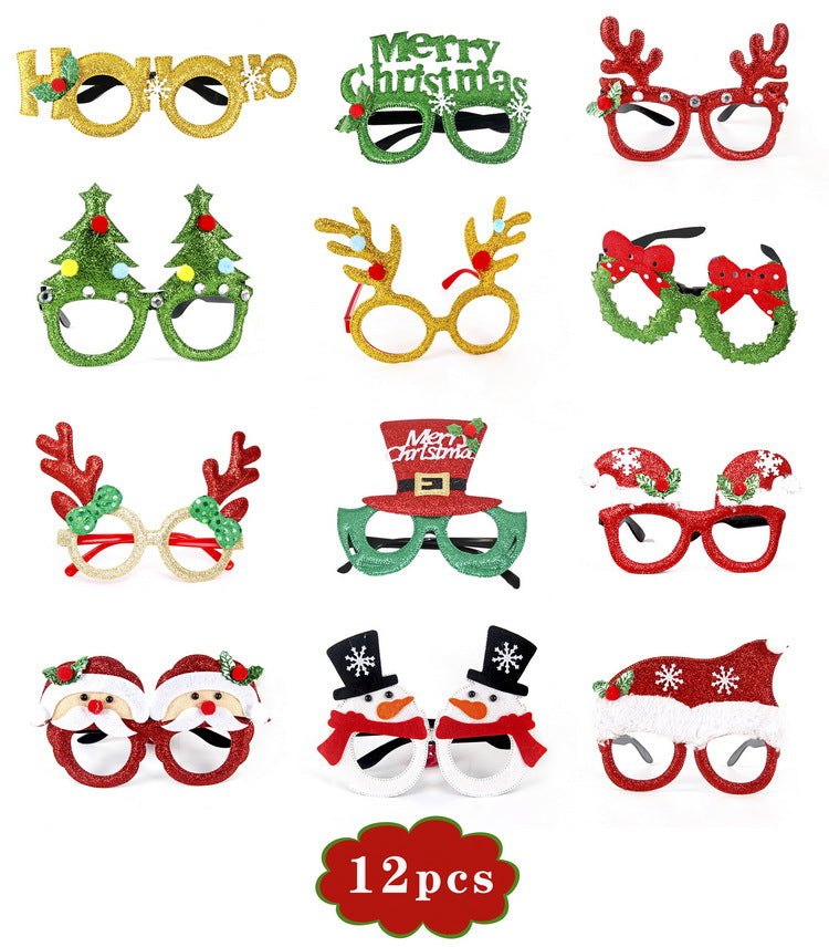 Christmas Glasses Glitter Party Glasses Frames Christmas Decoration Costume Eyeglasses for Christmas Parties Holiday Favors