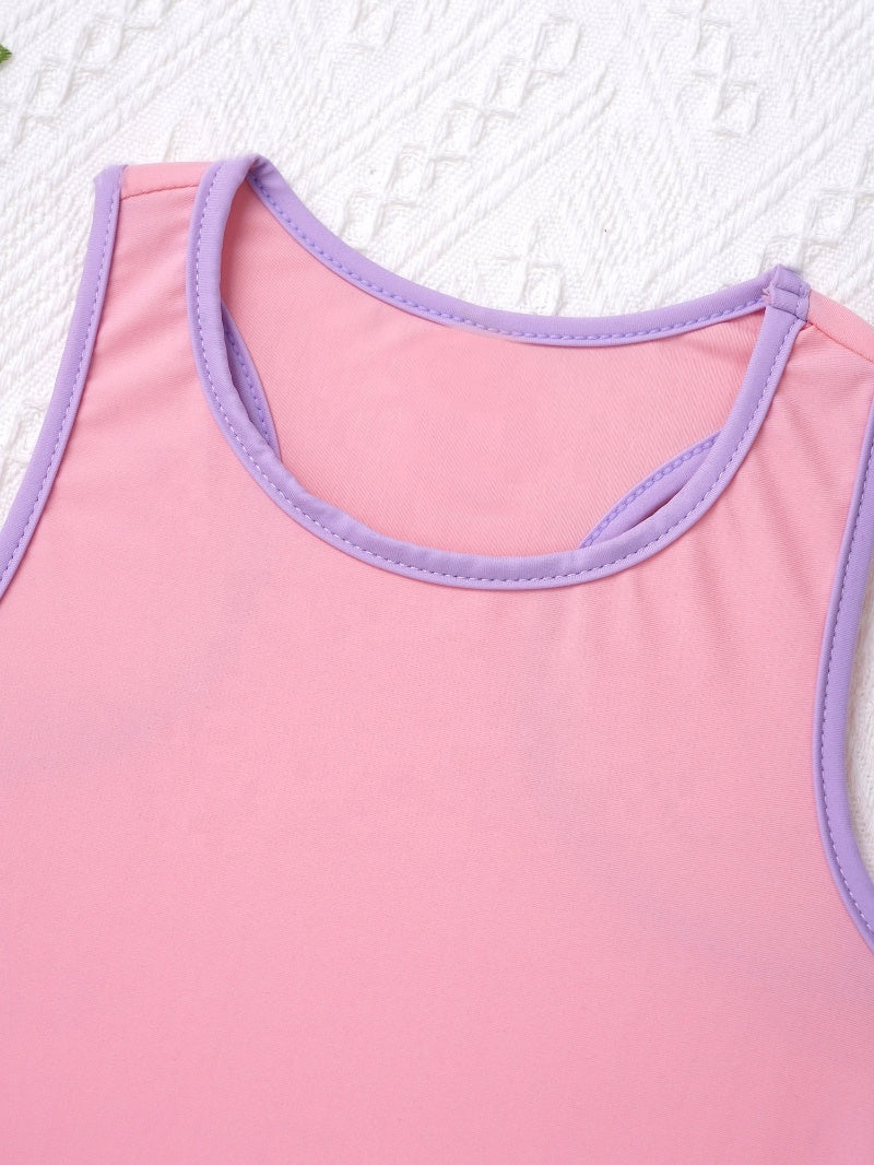 2Pcs Kids Sleeveless Top and Skirt Set Girls Tennis Suit for Running Gym Tennis Golf Sportswear