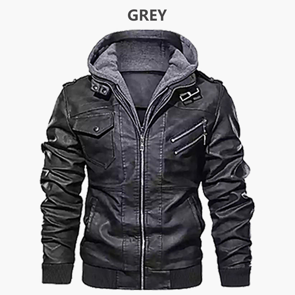 Autumn/Winter Men's Hooded PU Waterproof Leather Jacket Large Size Casual Leather Hiking Clothing Trend Young Motorcycle Wear