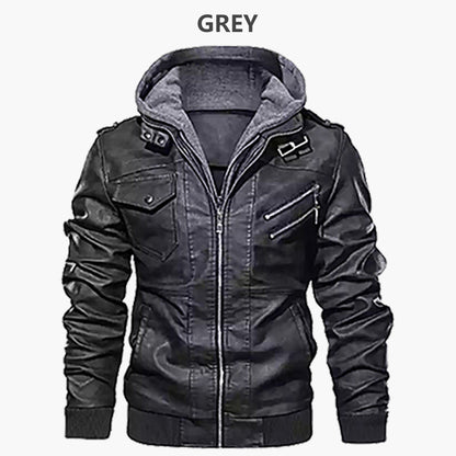Autumn/Winter Men's Hooded PU Waterproof Leather Jacket Large Size Casual Leather Hiking Clothing Trend Young Motorcycle Wear