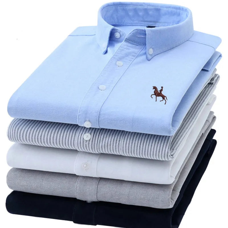 Men's Cotton Oxford Plaid Long Sleeve Casual Shirt with Pocket