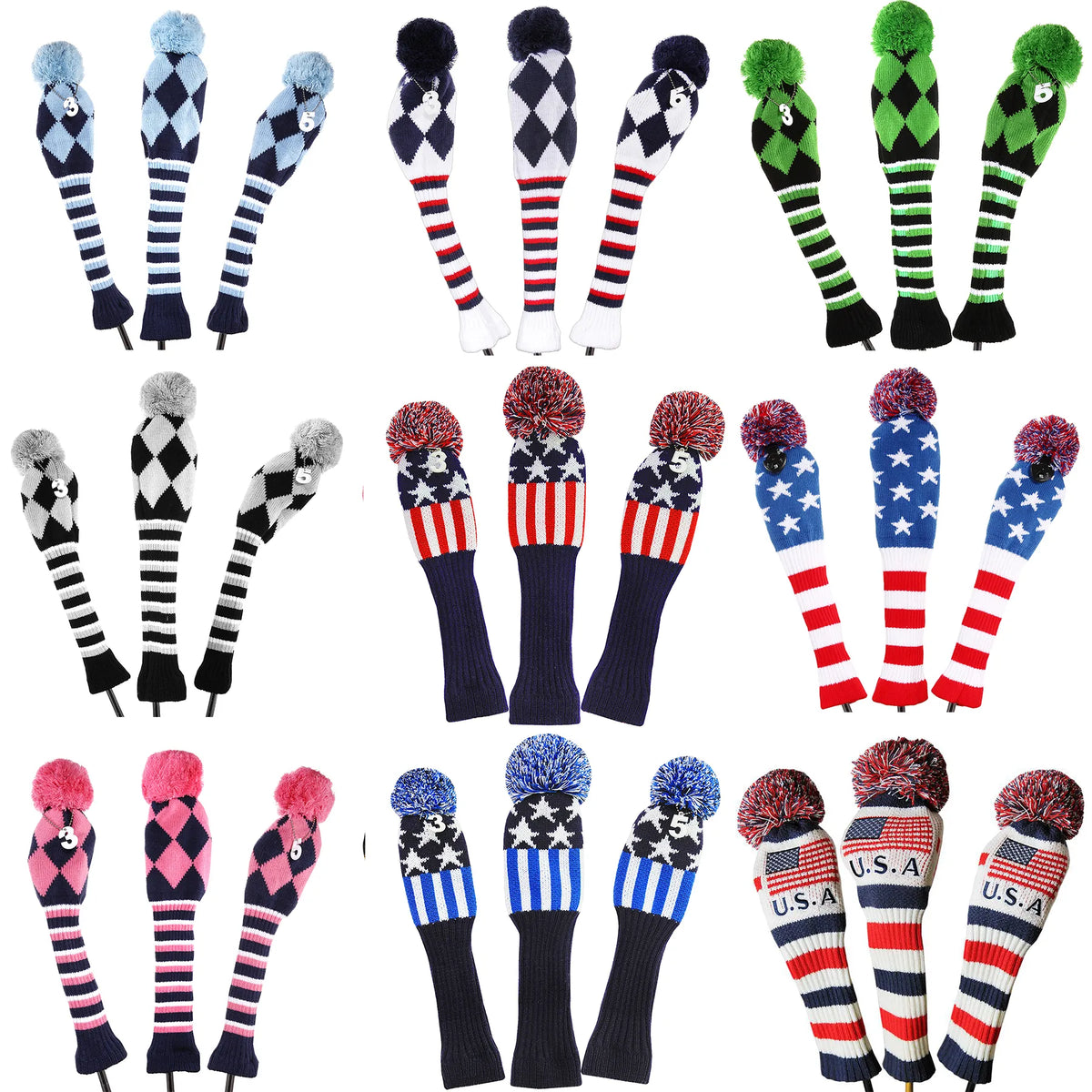 Golf 3pcs/Set Knitted Pom Sock Covers 1-3-5