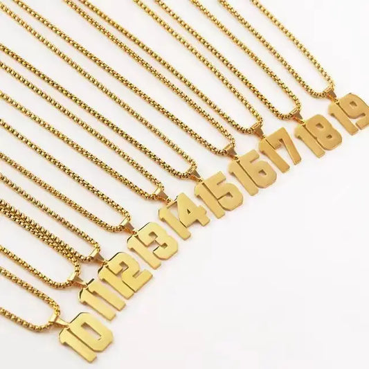 Qiuhan Personalized Custom Lucky Number Stainless Steel Anniversary Sports Team Baseball Football Basketball Soccer Necklace