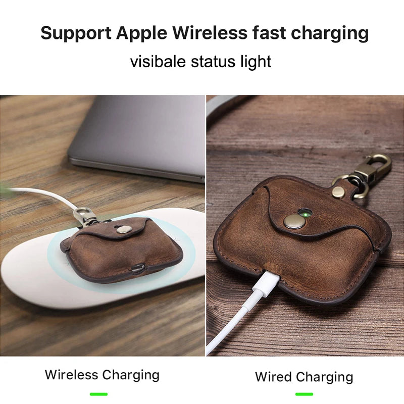 Retro Genuine Leather Cover for AirPods Pro Case Funda Airpod Pro чехол Bluetooth Wireless Headphones Charging Box Luxury