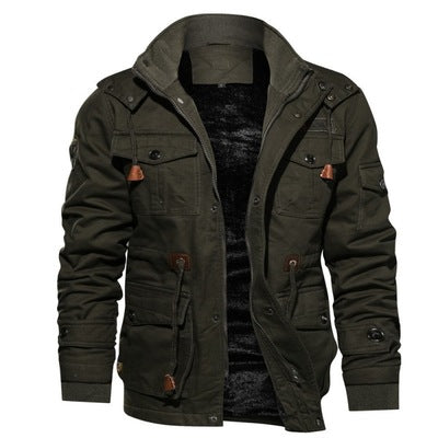 Winter Jacket Men Casual Thick Thermal Coat Green  Jackets Cargo Outwear Fleece Hooded Jacket 4XL Clothes
