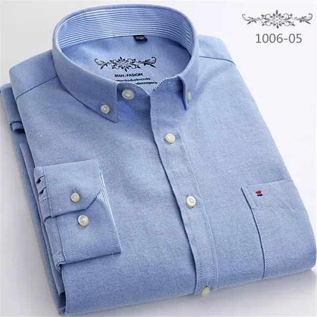 Men's Cotton Oxford Plaid Long Sleeve Casual Shirt with Pocket