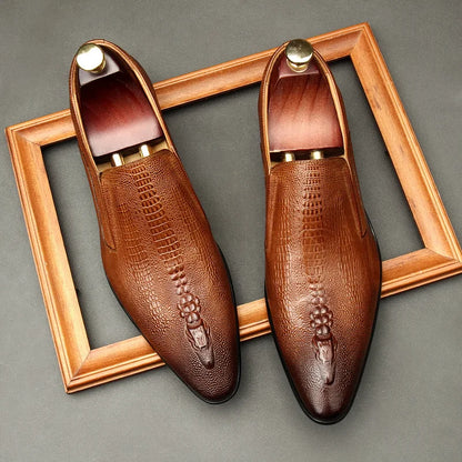 Handmade Mens Wedding Oxford Shoes Black Khaki Genuine Leather Brogue Men's Dress Shoes Slip on Business Formal Shoes for Men