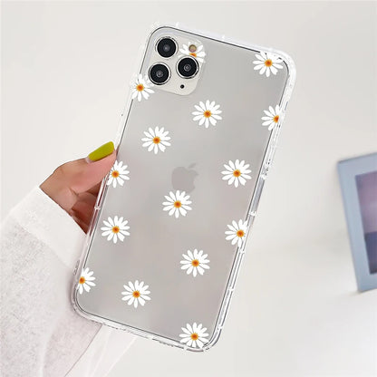 Clear Daisy Floral Printed TPU Phone Case for iPhone 15 Pro Max Shockproof 16 17