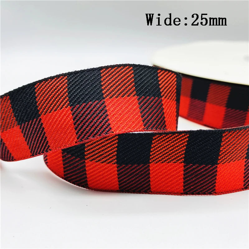 5yards/Lot 25mm Plaid Ribbon Christmas Decor Ribbon for Handmade Design Christmas Decoration DIY Gift Wrapping