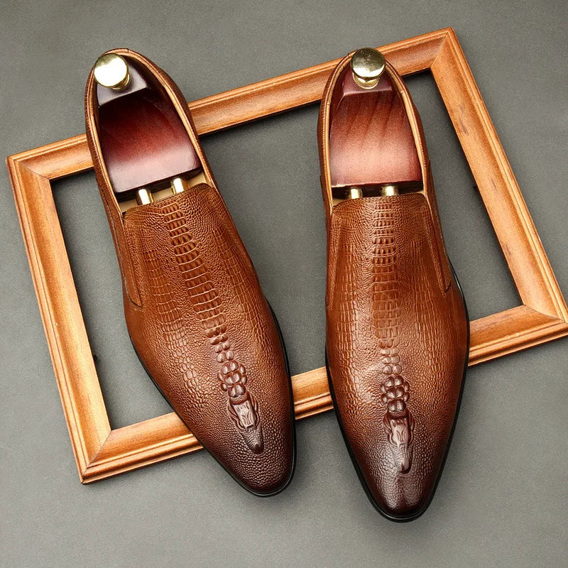Handmade Mens Wedding Oxford Shoes Black Khaki Genuine Leather Brogue Men's Dress Shoes Slip on Business Formal Shoes for Men