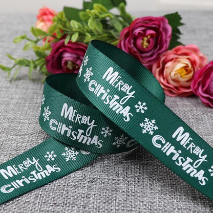 25mm 5 Yards Christmas Ribbon Printed Grosgrain Ribbon for Christmas Decoration Gift Wrapping Wedding Party DIY Hair Bows