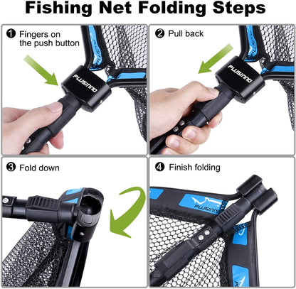 Aluminium Alloy Folded Hand Catch and Release Net  Fishing Tackle Fly Landing Rubber Fishing Net Floating Fishing Net