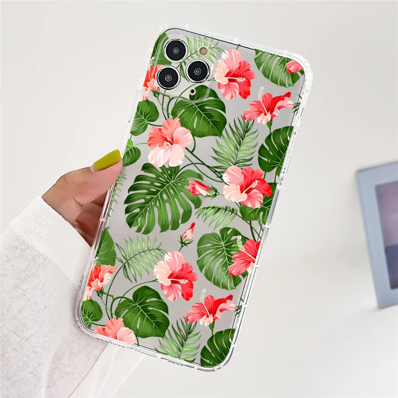Clear Daisy Floral Printed TPU Phone Case for iPhone 15 Pro Max Shockproof 16 17