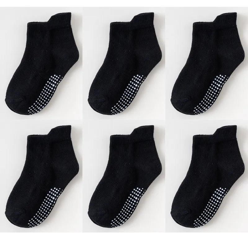 6 Pairs/Lot 0 to 6 Yrs Cotton Children's Anti-Slip Boat Socks for Boys Girl Low Cut Floor Kid Sock With Rubber Grips Four Season